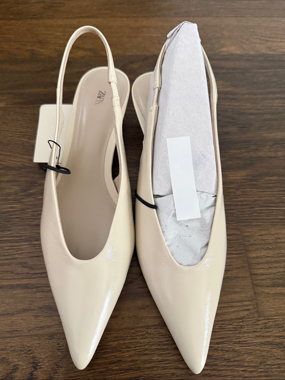 Zara Cream Pointed-Toe Slingback Heels